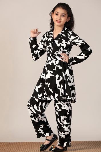 Girl's Black Reyon abstract Printed Clothing Set for Girls