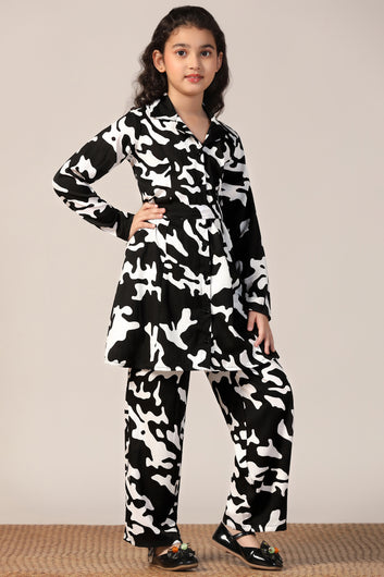 Girl's Black Reyon abstract Printed Clothing Set for Girls
