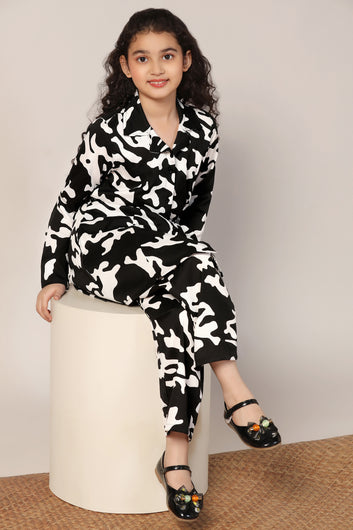 Girl's Black Reyon abstract Printed Clothing Set for Girls