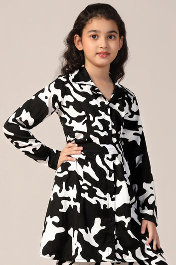 Girl's Black Reyon abstract Printed Clothing Set for Girls