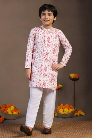Boys Purple Cotton Blend Digital Geometric Printed Straight Kurta With Payjama Set