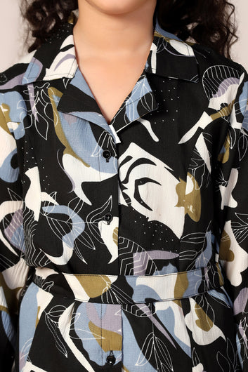 Girl's Black Reyon abstract Printed Clothing Set for Girls