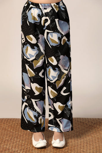 Girl's Black Reyon abstract Printed Clothing Set for Girls