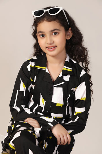 Girl's Black Reyon abstract Printed Clothing Set for Girls