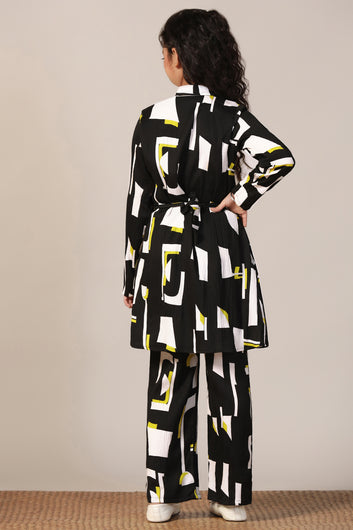 Girl's Black Reyon abstract Printed Clothing Set for Girls