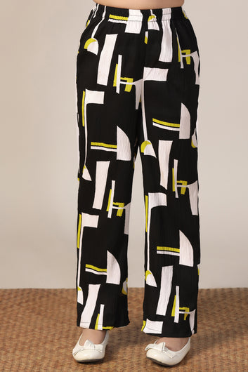 Girl's Black Reyon abstract Printed Clothing Set for Girls