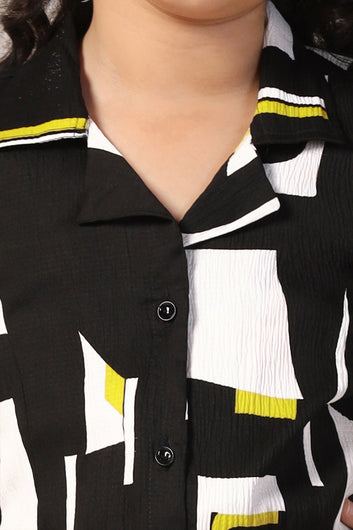 Girl's Black Reyon abstract Printed Clothing Set for Girls