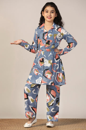Girl's Grey Reyon abstract Printed Clothing Set for Girls