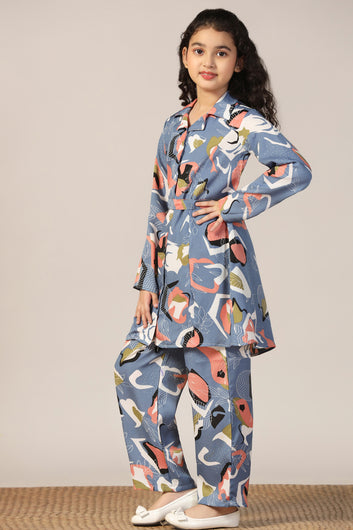 Girl's Grey Reyon abstract Printed Clothing Set for Girls