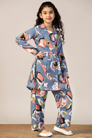 Girl's Grey Reyon abstract Printed Clothing Set for Girls