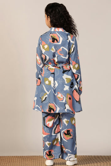 Girl's Grey Reyon abstract Printed Clothing Set for Girls