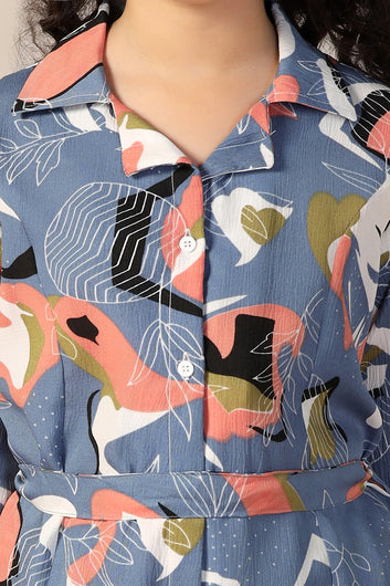 Girl's Grey Reyon abstract Printed Clothing Set for Girls