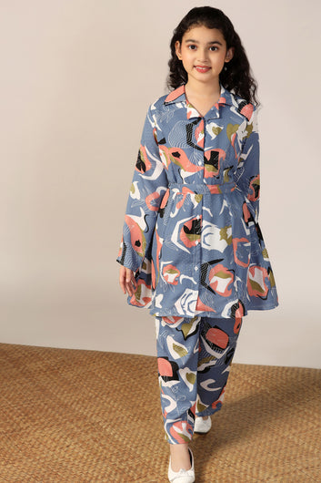 Girl's Grey Reyon abstract Printed Clothing Set for Girls