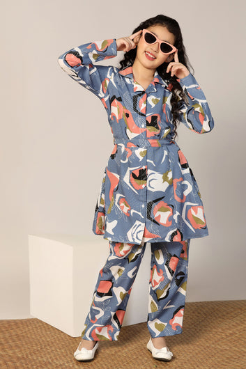 Girl's Grey Reyon abstract Printed Clothing Set for Girls