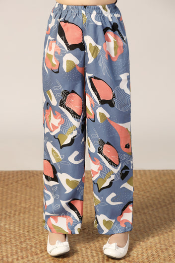 Girl's Grey Reyon abstract Printed Clothing Set for Girls