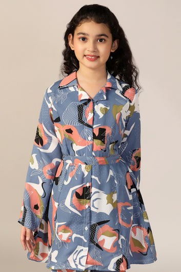 Girl's Grey Reyon abstract Printed Clothing Set for Girls