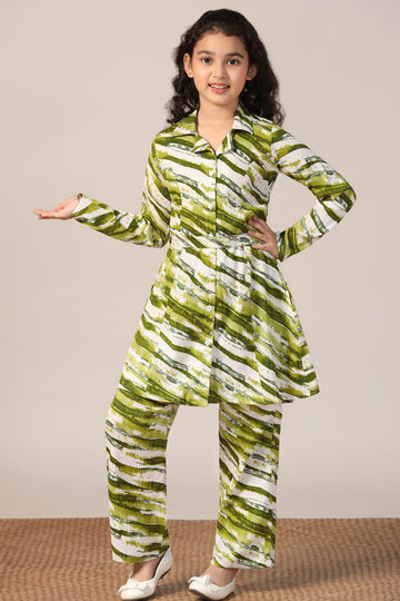 Girl's Green Reyon abstract Printed Clothing Set for Girls