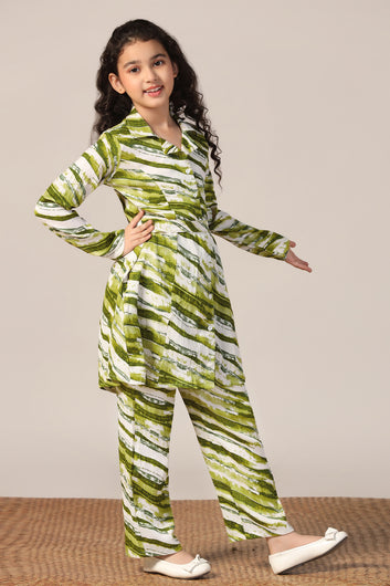 Girl's Green Reyon abstract Printed Clothing Set for Girls