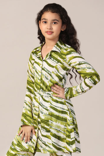 Girl's Green Reyon abstract Printed Clothing Set for Girls