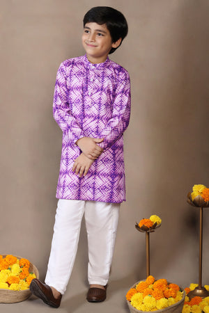 Boys Violet Cotton Blend Printed Straight Kurta With Payjama Set