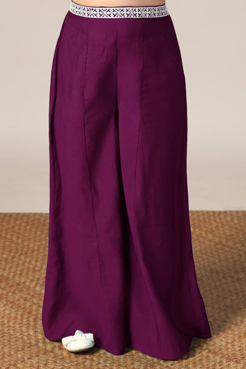 Girl's Win Silk Blend Embroidered Crop Top and Palazzo Set