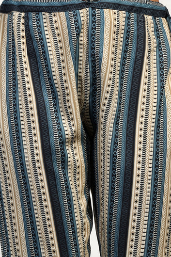 Womens Blue Cotton All-Over Printed Calf Length Kurta With Pant Set