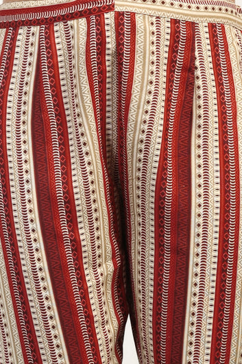 Womens Maroon Cotton Floral Printed Calf Length Kurta With Pant Set