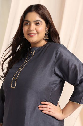 Women's Plus Size Grey Crepe Silk Salwar Suit Set