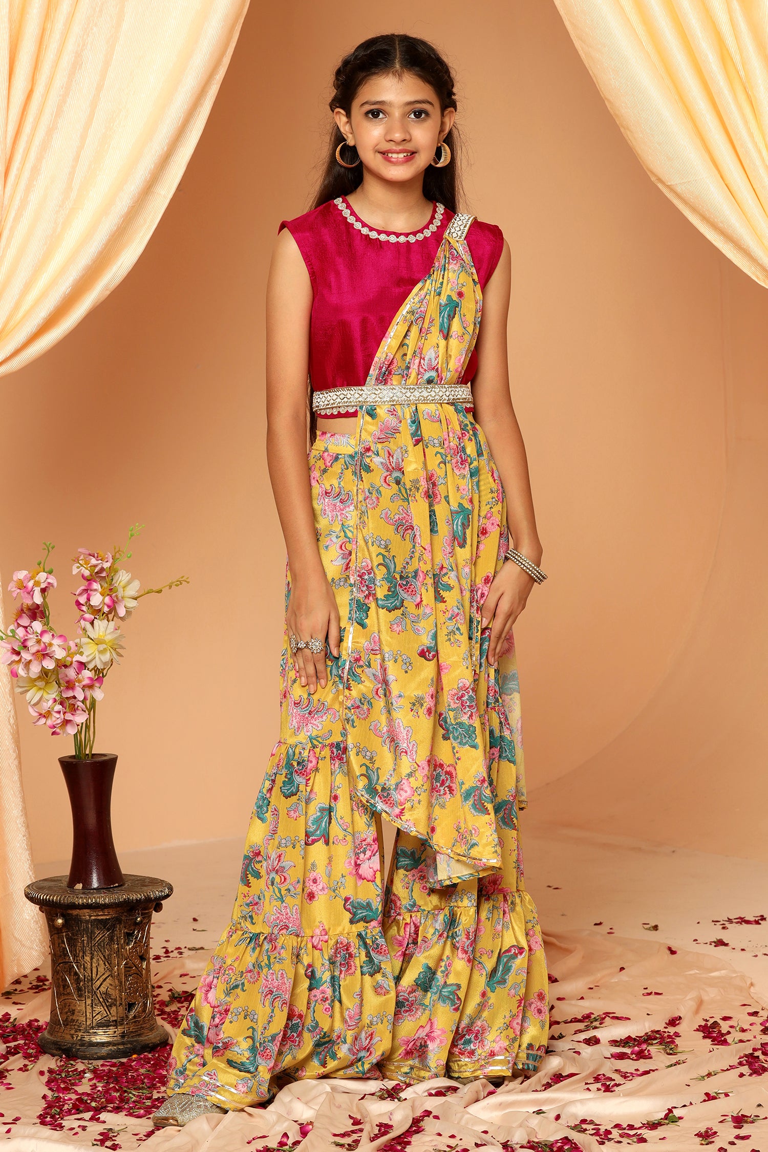 Buy Saka Designs Kids Yellow & Gold Printed Top with Sharara for Girls  Clothing Online @ Tata CLiQ