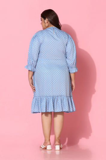 Women’s Plus Size Sky Blue Polyester Blend Flowy Dresses