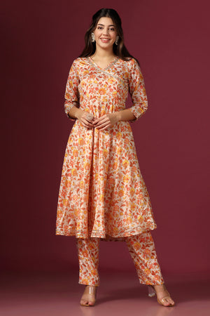 Women’s Yellow Floral Printed Kurta With Pant Set