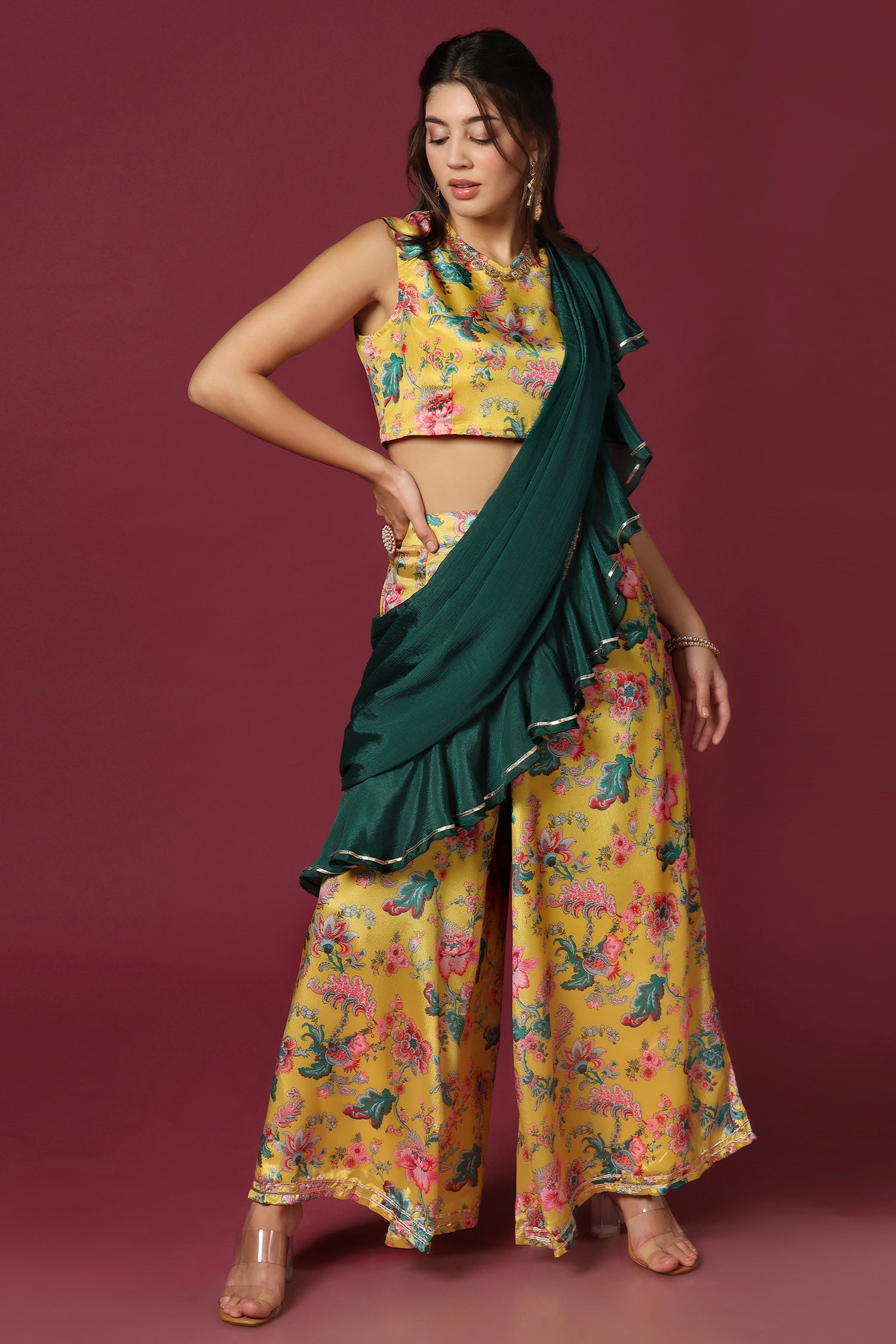 STYLE SEQUENCE WORK SUIT WITH PANT AND ATTACHED DUPATTA
