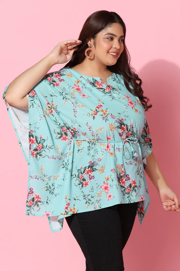 Women's Plus Size BSY Polyester Sky Floral Print Kaftan Top