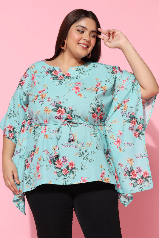 Women's Plus Size BSY Polyester Sky Floral Print Kaftan Top