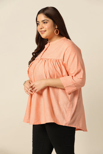 Women’s Plus Size Cotton Orange Stripe Printed Top