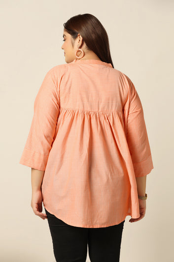 Women’s Plus Size Cotton Orange Stripe Printed Top