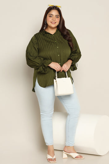 Women's Plus Size Mehndi Striped Shirt Style Top