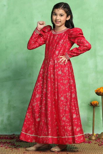 Girls Rust Crop Top And Palazzo Set With Shrug