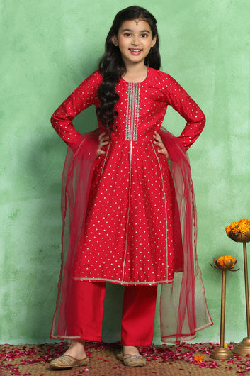 Girl's Rani Roman Silk Foil Printed Kurta and Palazzo Set