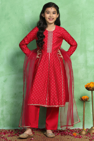 Girl's Rani Roman Silk Foil Printed Kurta and Palazzo Set