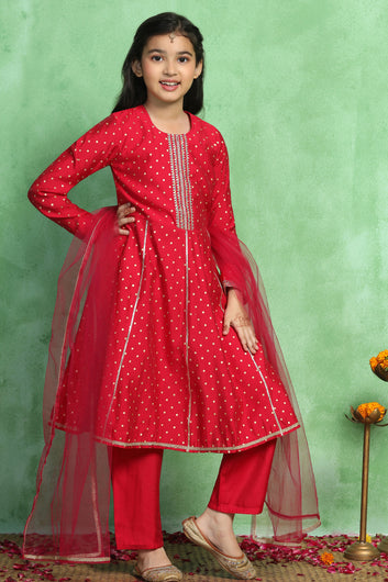 Girl's Rani Roman Silk Foil Printed Kurta and Palazzo Set