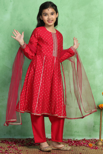 Girl's Rani Roman Silk Foil Printed Kurta and Palazzo Set