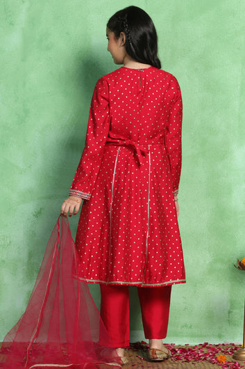 Girl's Rani Roman Silk Foil Printed Kurta and Palazzo Set