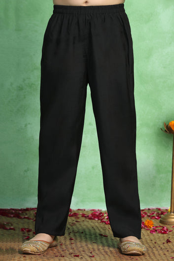 Girl's Black Roman Silk Foil Printed Crop Top And Palazzo set