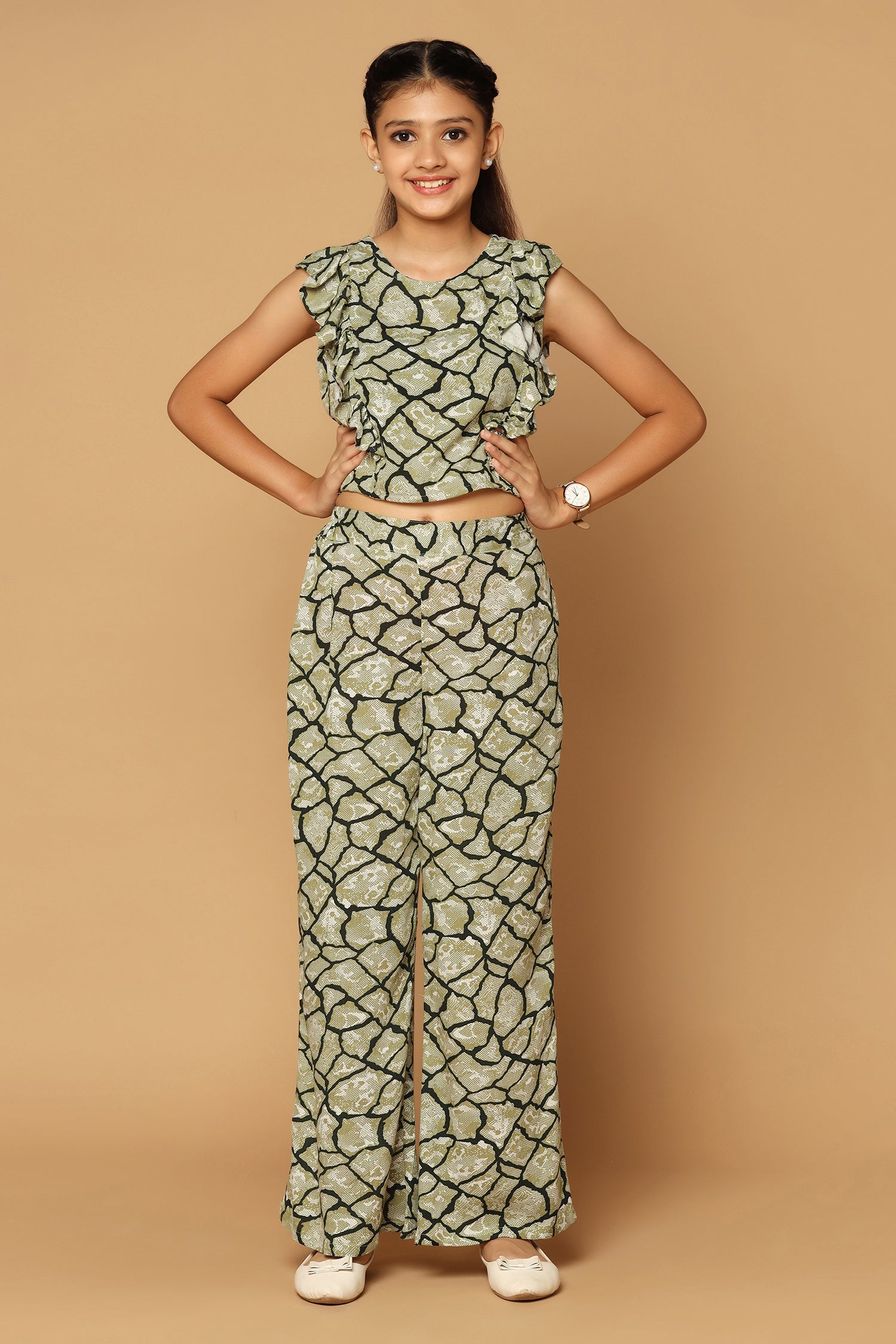 Maida Two Piece Set - V Front Crop Top and Wide Leg Pants Set in Ivory |  Showpo USA