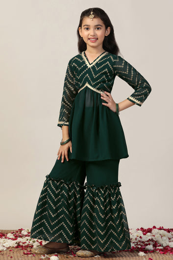 Girl's Georgette Foil Printed Printed Kurta sharara set