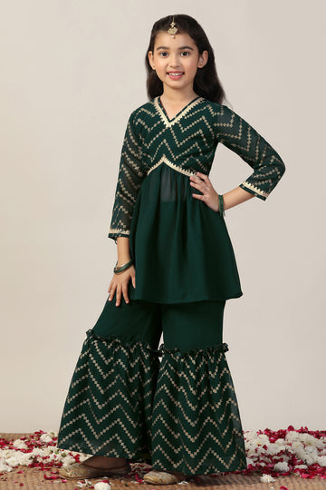 Girl's Georgette Foil Printed Printed Kurta sharara set