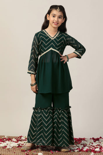 Girl's Georgette Foil Printed Printed Kurta sharara set