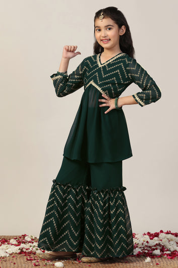 Girl's Georgette Foil Printed Printed Kurta sharara set