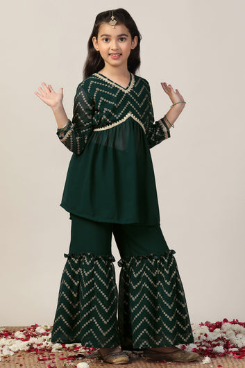 Girl's Georgette Foil Printed Printed Kurta sharara set